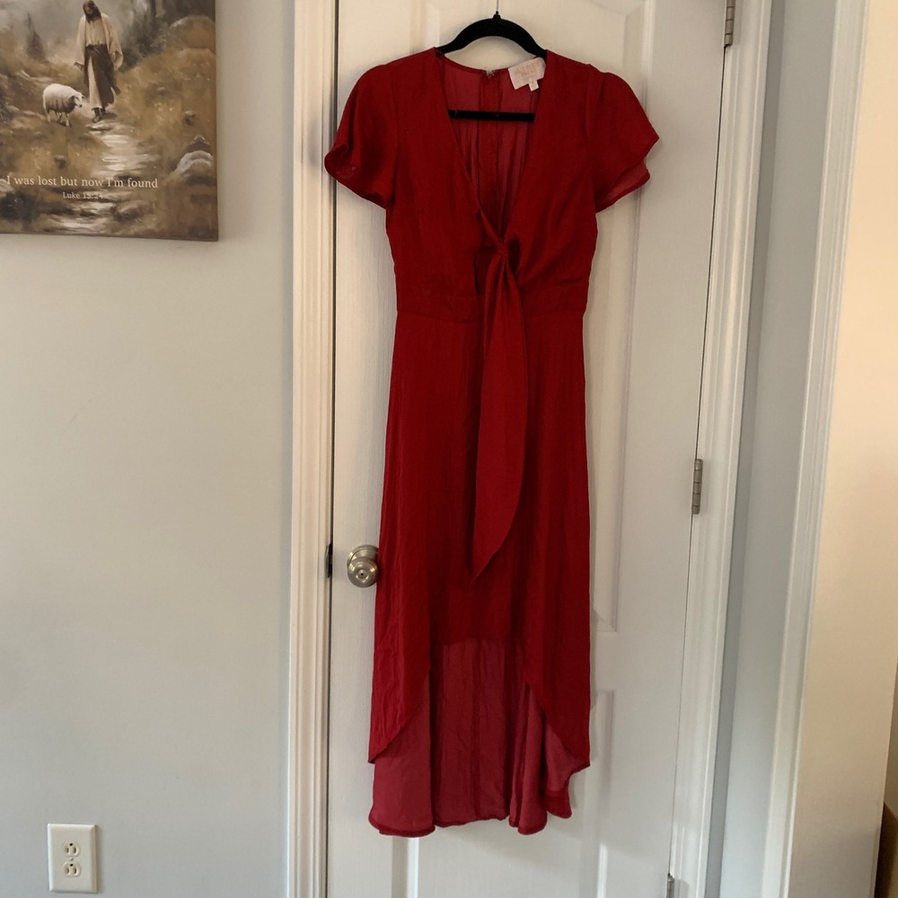 Audrey Parks‎ Francesca's Red High Low Tie Front Flutter Sleeve Dress Small